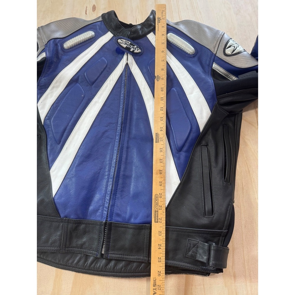 Joe Rocket Blue Leather Motorcycle Jacket Y2K Racing Moto Biker Streetwear XL 48 - Picture 7 of 15